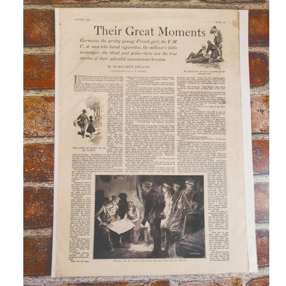1918 "Their Great Moments" Original Vtg Article Coverpage about Heroism WWI